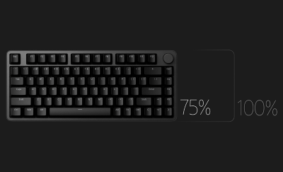 Configuración del INZONE KBD-H75 y del ratón sobre un escritorio, debajo de un monitor.