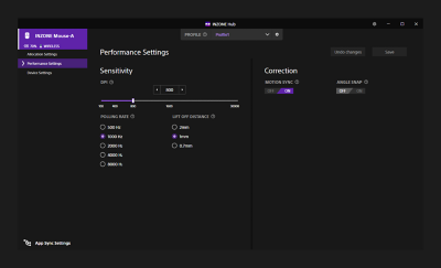 La interfaz de INZONE Hub muestra la configuración del ratón.