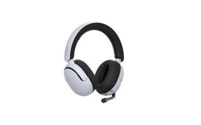 Various images of the white INZONE H5 headphones shot at different angles