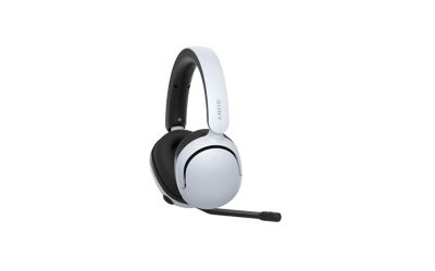 Various images of the white INZONE H5 headphones shot at different angles