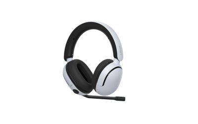 Various images of the white INZONE H5 headphones shot at different angles