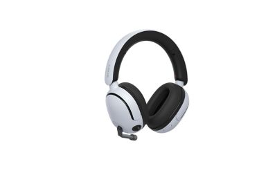 Various images of the white INZONE H5 headphones shot at different angles