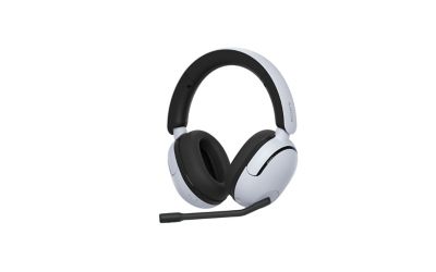 Various images of the white INZONE H5 headphones shot at different angles