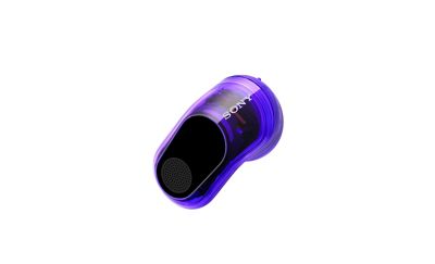 360 view of black and purple in ear buds on a white background