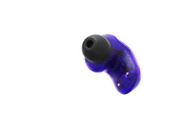 360 view of black and purple in ear buds on a white background