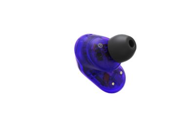 360 view of black and purple in ear buds on a white background