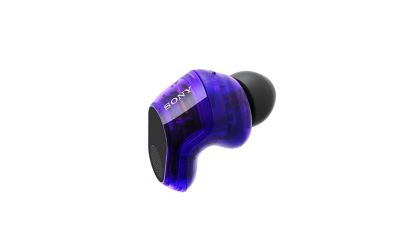 360 view of black and purple in ear buds on a white background
