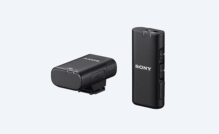 Diagonale aanzichten van de ECM-W2BT draadloze microfoon van Sony
