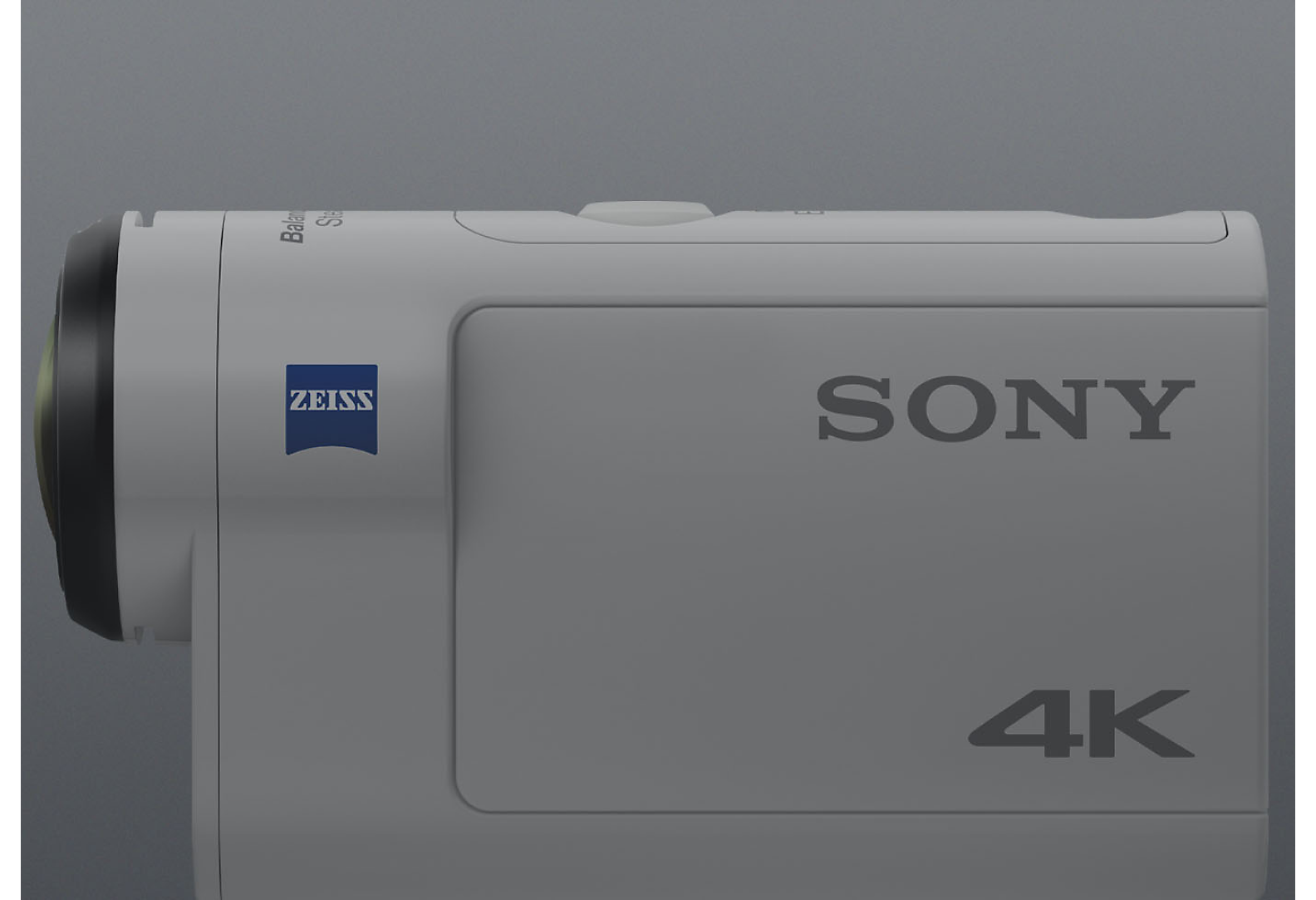 Side view of white Sony 4K action cam