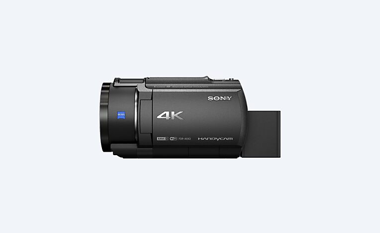 Angled view of Sony FDR-AX43 camcorder
