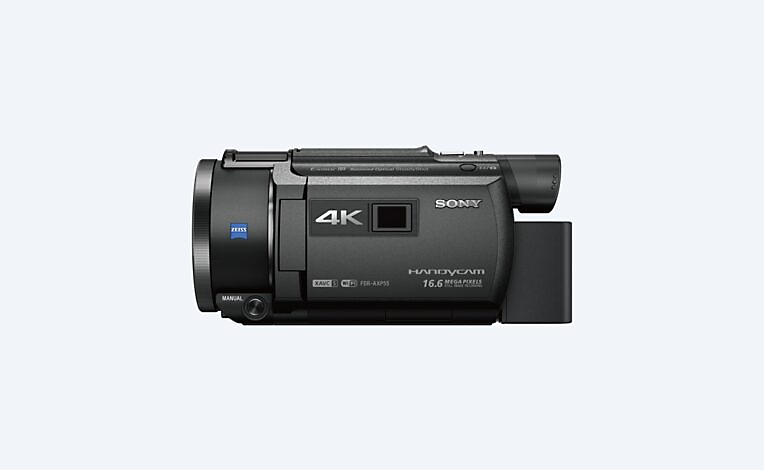 Angled view of Sony FDR-AXP55 camcorder
