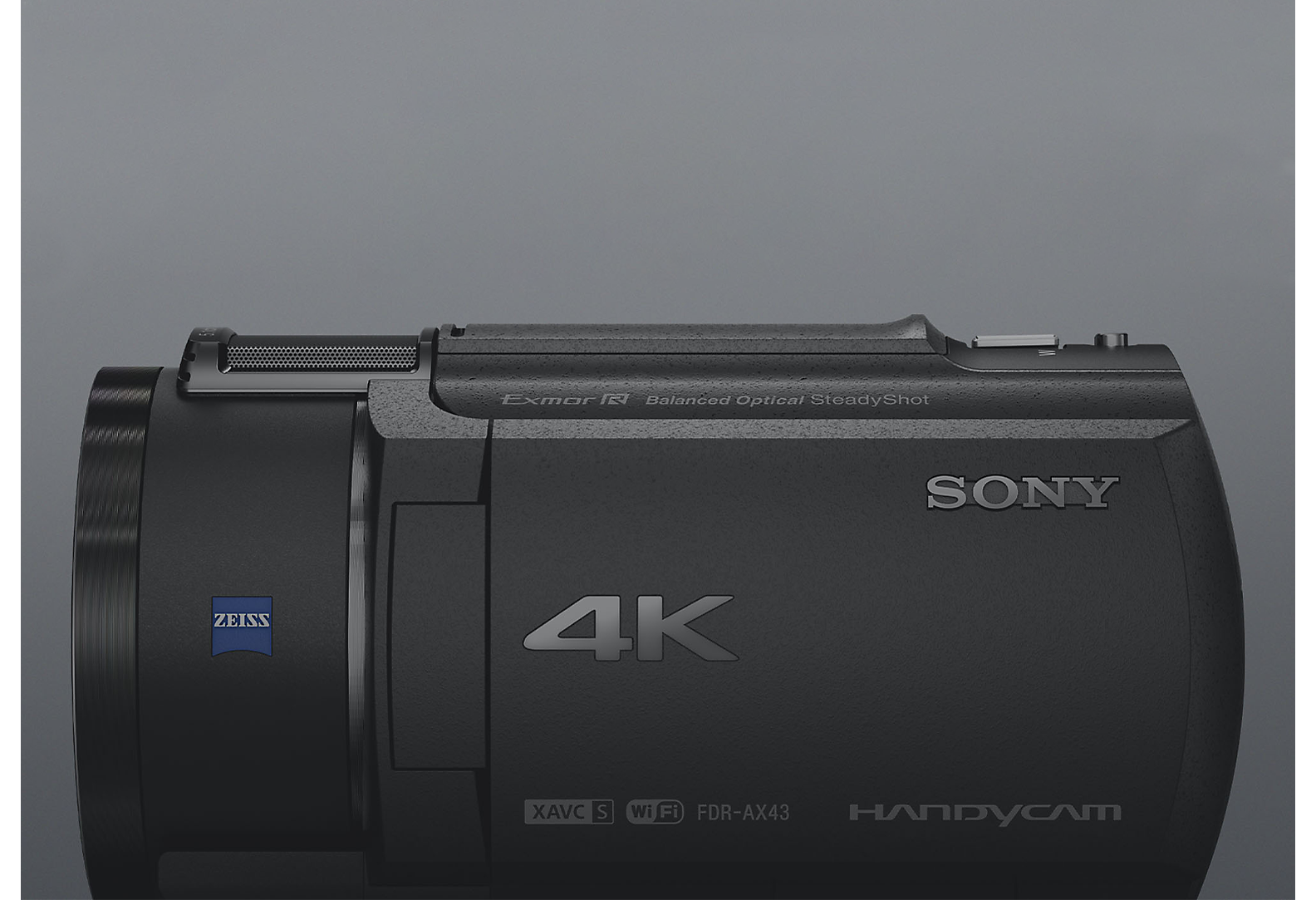 Vista lateral da câmara de vídeo Handycam 4K Sony