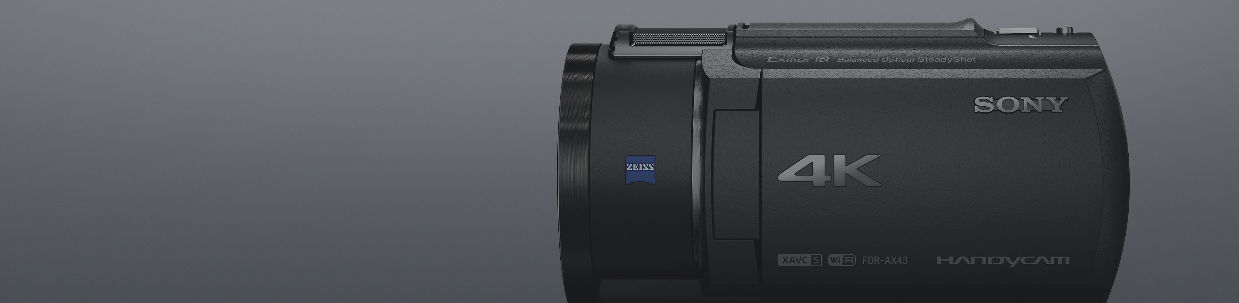 Zijaanzicht van een 4K Handycam-camcorder van Sony