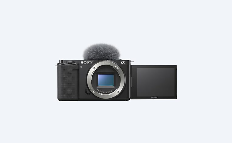 Vista frontal de la cámara para videoblogs Sony ZV-E10