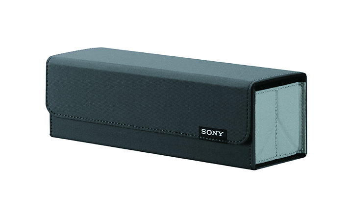 Side view of black and grey Sony speaker accessory