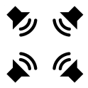 תמונת סמל של 4 רמקולים, אחד בכל פינה, שפניהם למרכז