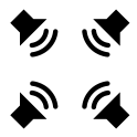 Icon image of 4 speakers, one in each corner, facing the centre