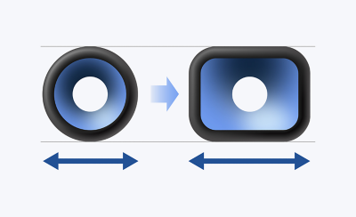 Illustration montrant le haut-parleur X-Balanced Speaker passer d'une forme circulaire à une forme rectangulaire.