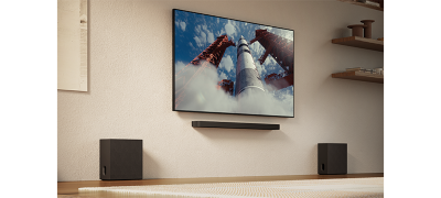 Room-filling bass. Dual subwoofer playback.