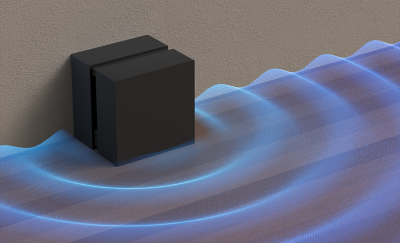 BRAVIA Theatre Sub 9 -subwoofer ja visualisointi lattiaa pitkin leviävistä bassoaalloista