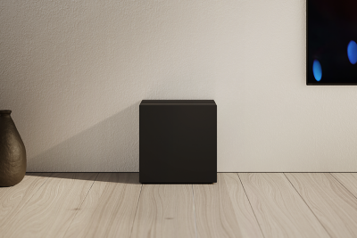 Subwoofer placed on the floor against a wall