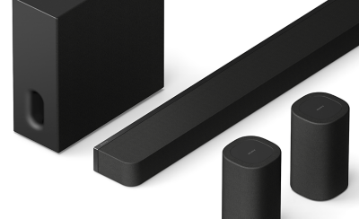 Soundbar system with subwoofer and two rear speakers arranged together