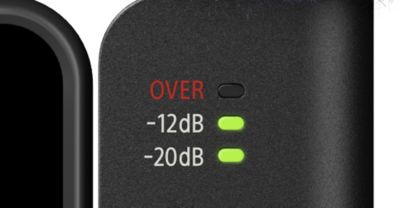 Close-up view of the Peak level meter on the ECM-AX10 Spatial Audio microphone.
