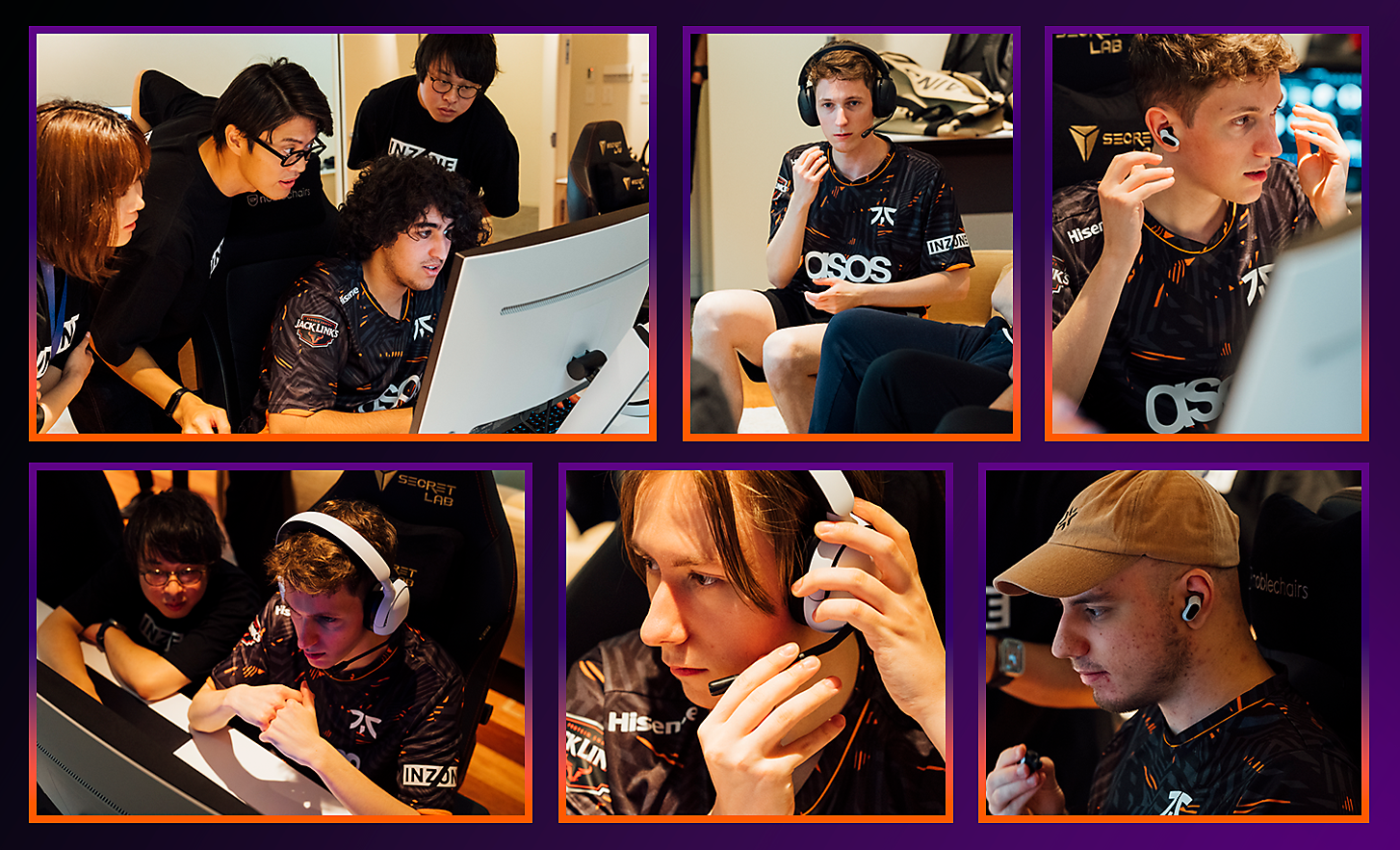Collage de jugadores profesionales de VALORANT de Fnatic colaborando con el equipo de producción de INZONE de Sony