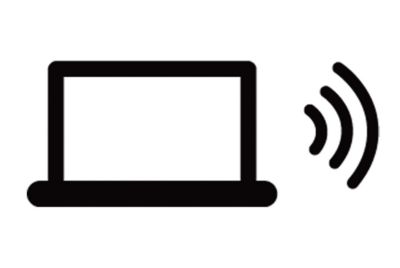 Icon image of a laptop with 3 curved lines next to it