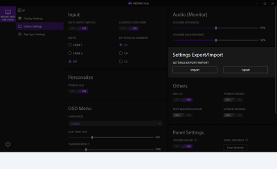 Eine Aufnahme des Gaming-Monitors M10S, auf dem verschiedene Geräteeinstellungen gezeigt werden