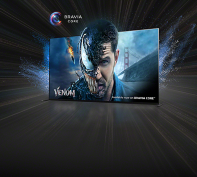 Tangkapan layar film Venom di TV BRAVIA dengan logo BRAVIA CORE
