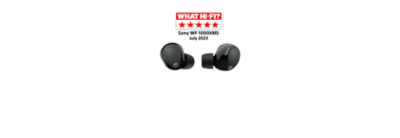 תמונה של אוזניות הכפתור WF-1000XM5 המציגה פרס דירוג של 5 כוכבים מ-What Hi-Fi?‎