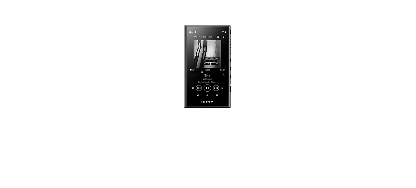 Pohled zepředu na přehrávač Walkman řady Sony NW-A100