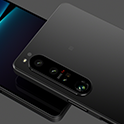 Two Xperia 1 IV smartphones, one display side-up, the other showing the triple lens rear camera