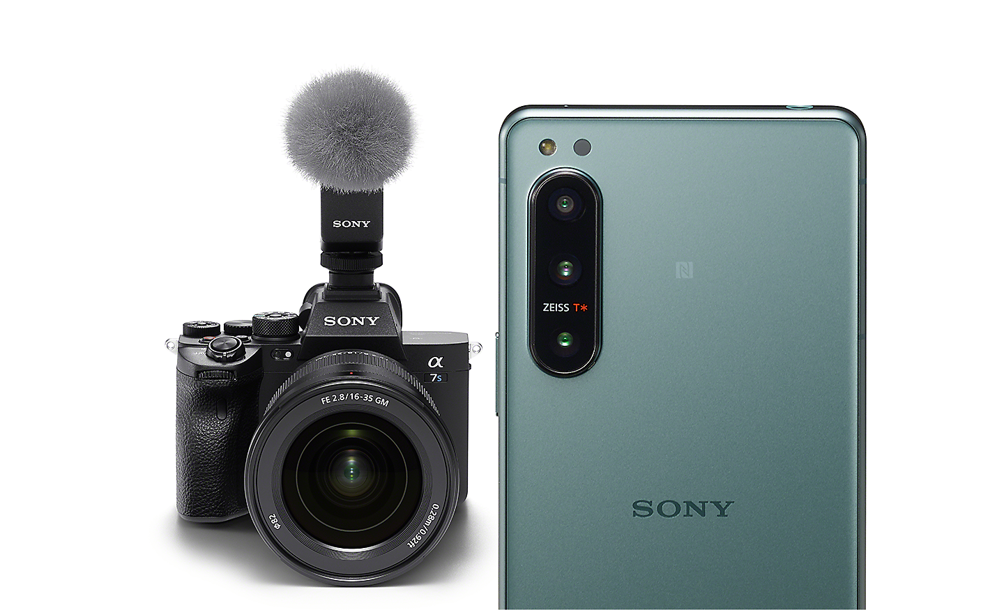 Xperia 5 IV in the foreground with Alpha series camera in the background
