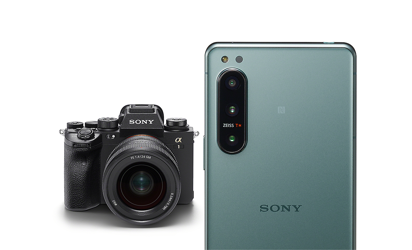 Xperia 5 IV in the foreground, an Alpha series camera in the background