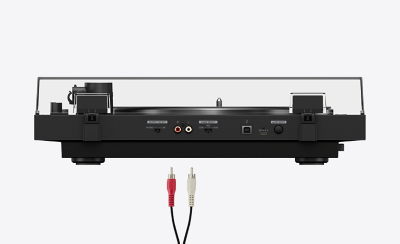 Primer plano del panel trasero del PS-LX5BT con salidas y controladores