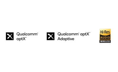 Logotipos de Qualcomm® aptX™, Qualcomm® aptX™ Adaptive y "Hi-Res Audio Wireless" (audio de alta resolución inalámbrico)