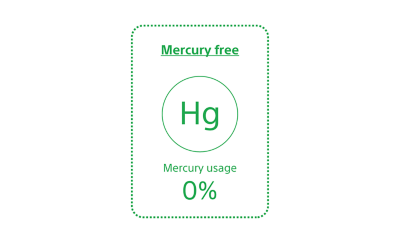 Infographie sur la technologie des projecteurs sans mercure indiquant l’absence d’utilisation de mercure.
