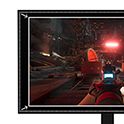 The new M10S Gaming Monitor with first-person shooter graphics.