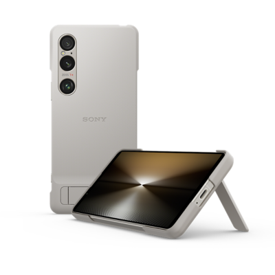 Sony Stylowa osłona z podpórką do smartfonu Xperia 1 VI | Pasek zapobiegający upuszczeniu | Uniwersalna podpórka in Platynowo-srebrny