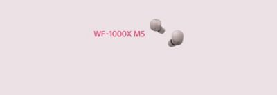 A promotional shot of the new WF-1000XM5 in smoky pink.