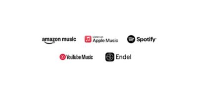 Logourile Amazon Music, Apple Music, Spotify, YouTube Music și Endel
