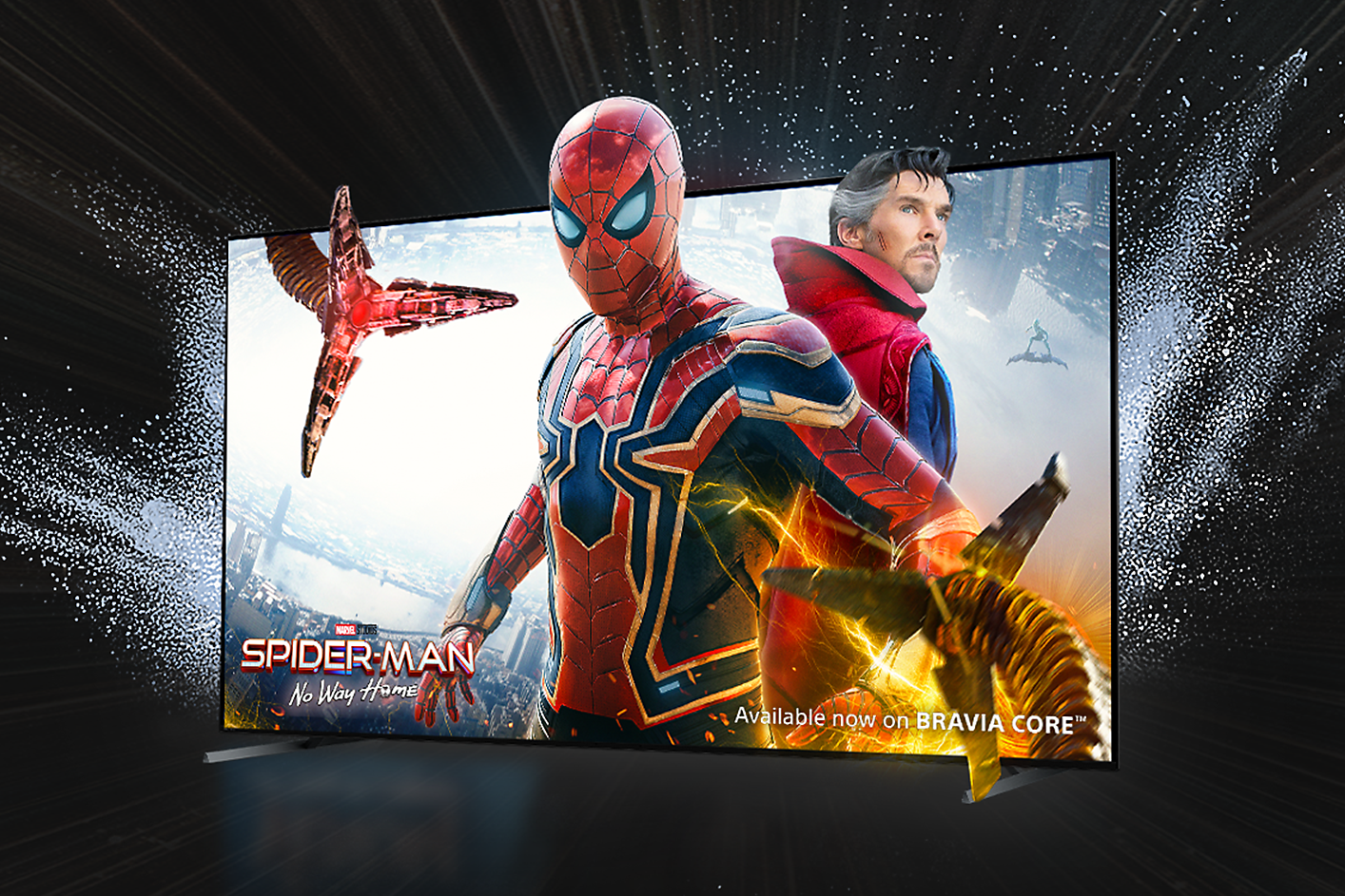 顯示器畫面顯示灰色設計背景的《猛毒2：血蜘蛛》影像。