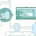Illustration of two people watching TV showing how ambient light sensing optimises brightness and power consumption