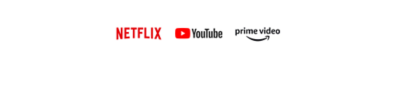 Logos for Netflix, YouTube and Amazon Prime Video