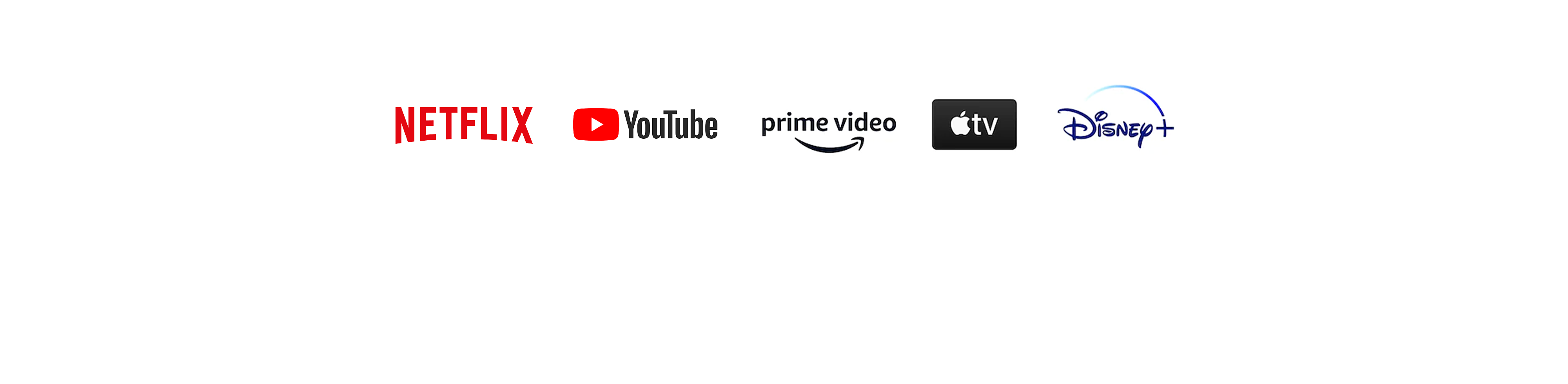 Logos für Netflix, YouTube, Amazon Prime Video, Apple TV und Disney+