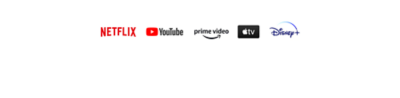 Logos for Netflix, YouTube, Amazon prime video, Apple TV, and Disney+