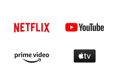 Logotipos de Netflix, YouTube, Amazon Prime Video y Apple TV