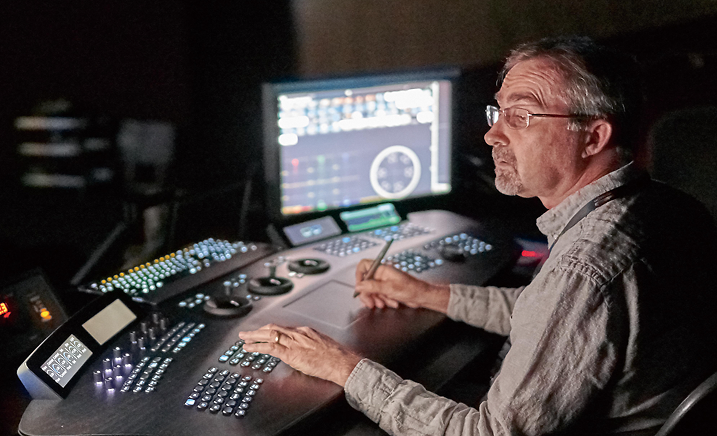 Man working in a studio on a production edit